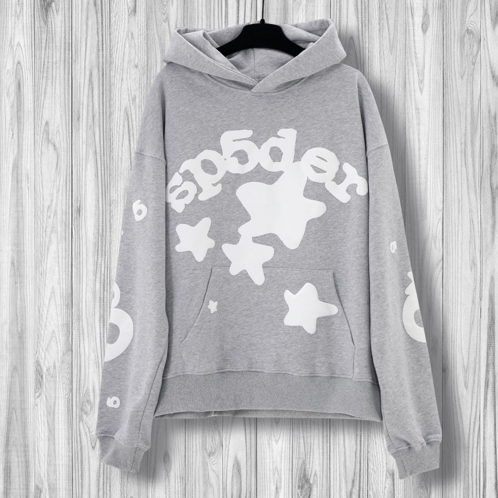 Gray Hoodie with White Star Design